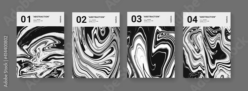 Set of futuristic covers. Modern Swiss design posters set. Monochrome Liquid Texture Vector design.