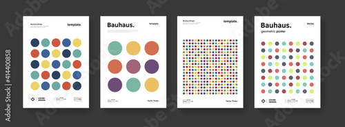 Minimal bauhaus moden posters set. Abstract geometric circles pattern. Business presentation vector A4 covers collection. Simple cubism composition.