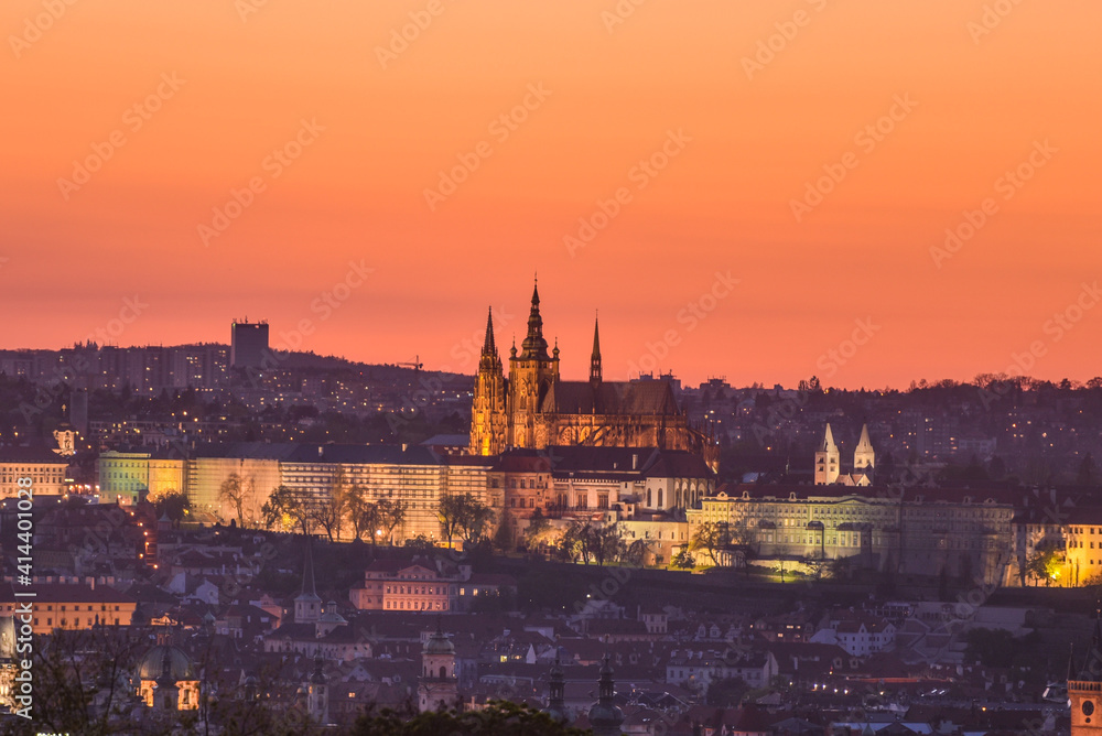 The beautiful Prague Castle at sunset.