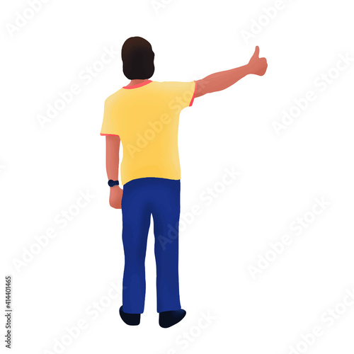 Hand drawn vector illustration of man goes hitchhiking