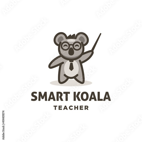 modern koala teacher mascot logo smart education character with eye glass and stick design 