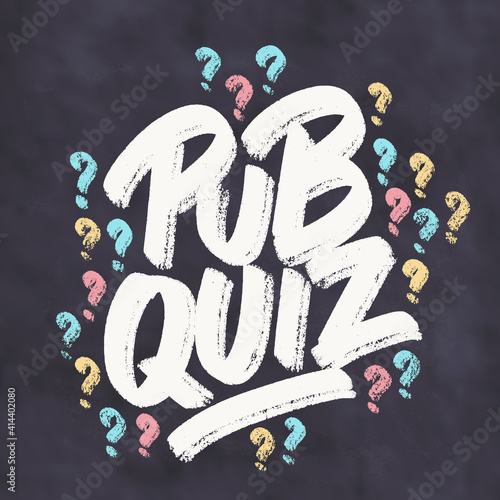 Pub quiz. Vector chalkboard handwritten sign.