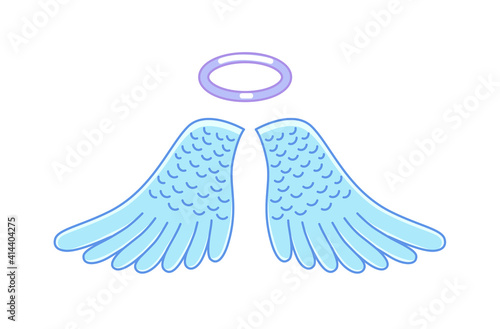 Angel wing with nimbus above isolated on white background
