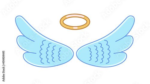 Heaven angel wing with shiny gold nimbus isolated on white