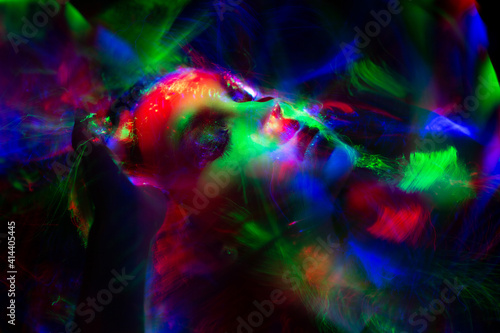 lightpainting portrait, new art direction, long exposure photo without photoshop, light drawing at long exposure. abstract portrait 