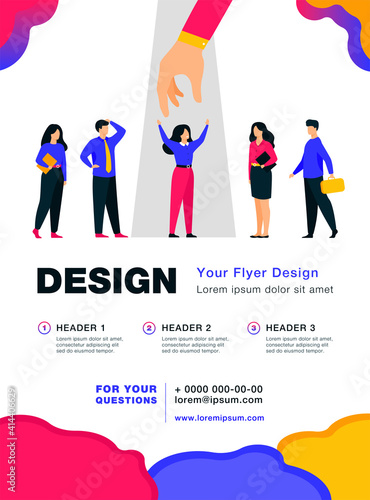 Employer choosing best professional in group of candidates, giving hand to woman under spotlight. Vector illustration for employment, HR, talent, candidate selection concept