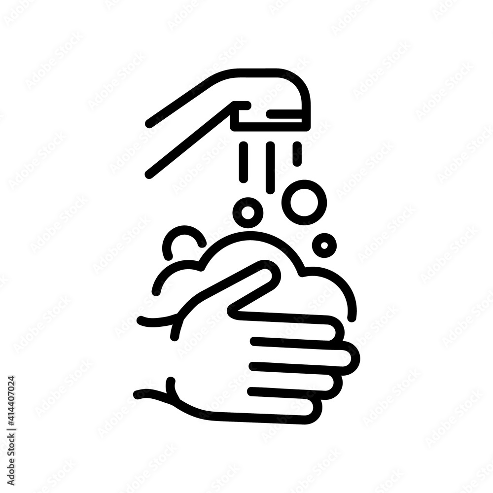 Hands washing flat icon. Pictogram for web. Line stroke. Isolated on white background. Vector eps10. Water stream on the hands. Hands washing flat icon. Pictogram for web. Line stroke. Isolated on white background. Vector eps10. Water stream on the hands.