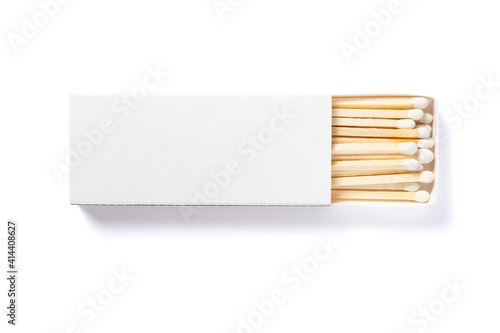 white matchbox and white match sticks on a white background with clipping path photo