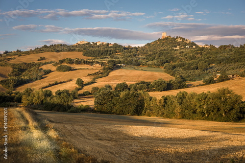 Scenic view of of Tuscany hills with Rocca di Tetennano and Rocca Aldobrandesca, Siena, Italy