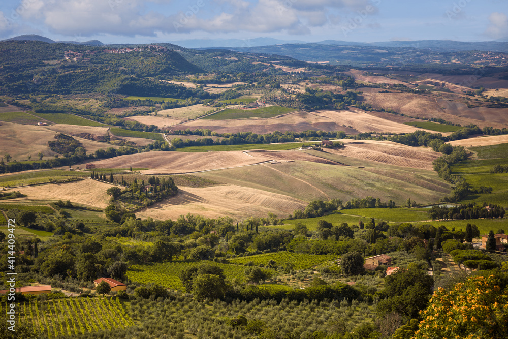 View of Tuscany countryside from the uplands of Montepulciano, Italy
