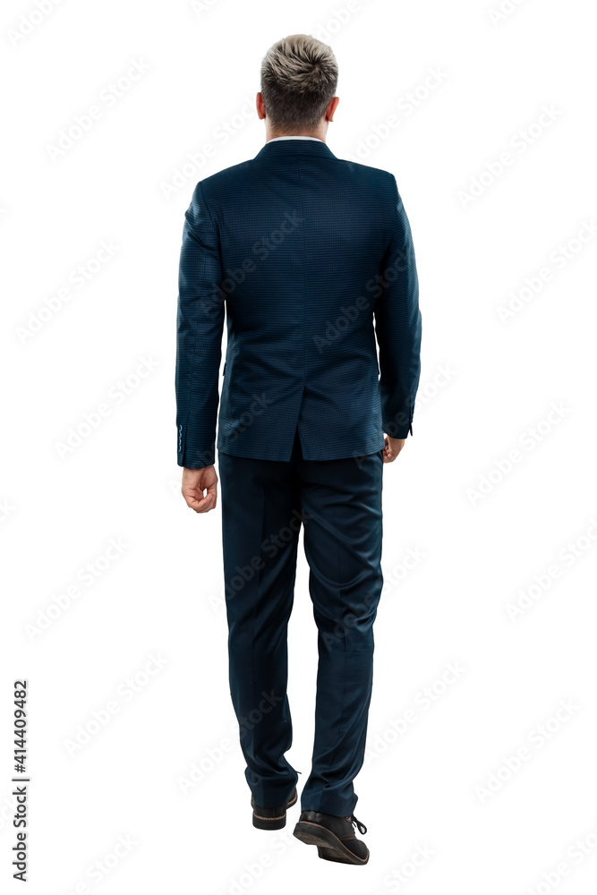 Man in a business suit, businessman back view. Isolated on a white background. Man in a business suit, businessman back view. Isolated on a white background.