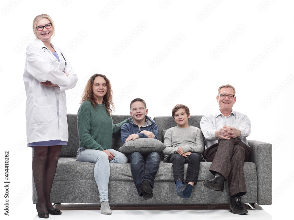 portrait of a large family with their family doctor. portrait of a large family with their family doctor.