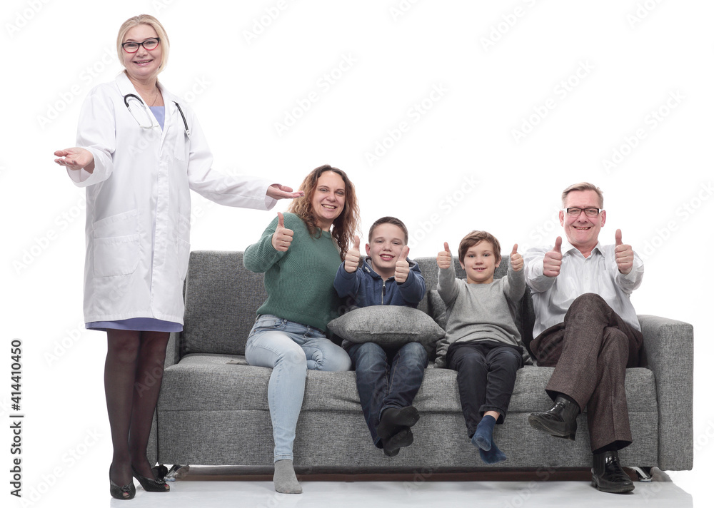 portrait of a large family with their family doctor.