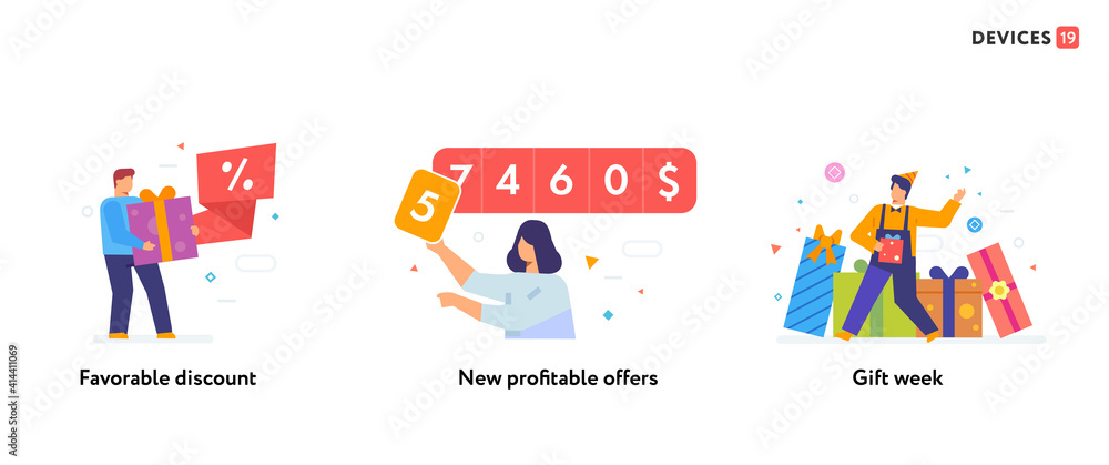 People use gadgets. set of icons, illustration. Smartphones tablets user interface social media.Flat illustration Icons infographics. Landing page site print poster.