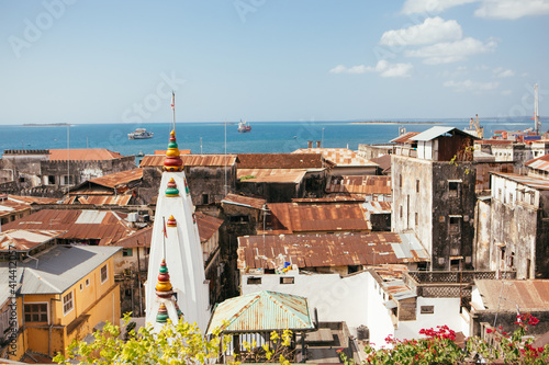 Beautiful view at roofs of Old Town during sunny day, Stone town, Zanzibar