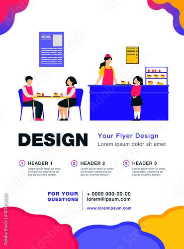 Lunch in school cafeteria concept. Teen boys and girls eating in school canteen or cafe, standing at counter for buying food. For catering, buffet, school break, facilities topics