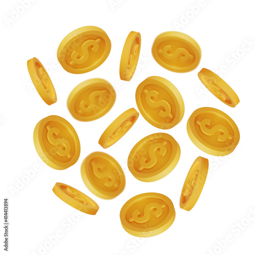 3d realistic coins isolated on white coin icon, vector illustration