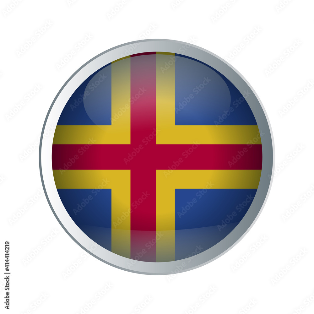 Fototapeta premium Flag of Aland Islands as round glossy icon. Button with flag design