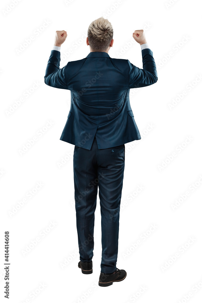 Man in a business suit, businessman back view. Isolated on a white background. Man in a business suit, businessman back view. Isolated on a white background.