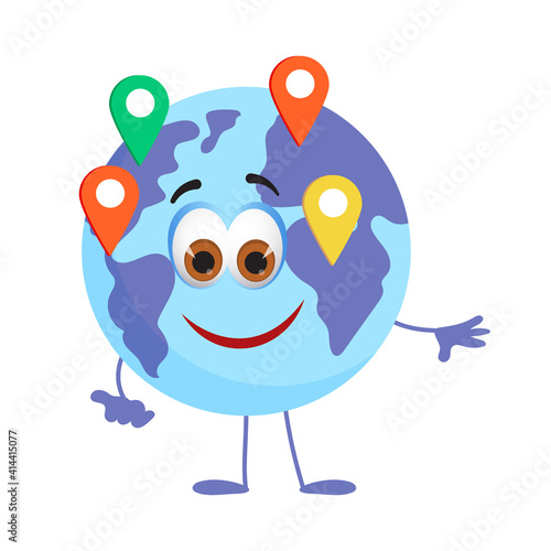 Funny Earth Globe on white background, flat design vector illustration