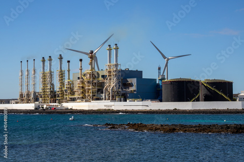 Beautiful view of seawater desalination power station under a clear blue sky