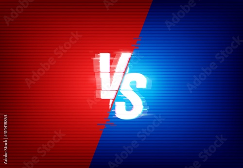 Vs versus vector background separated on red and blue color sides with glitch effect. Sport game, fight or battle competition challenge, distorted texture backdrop for tournament, martial arts versus