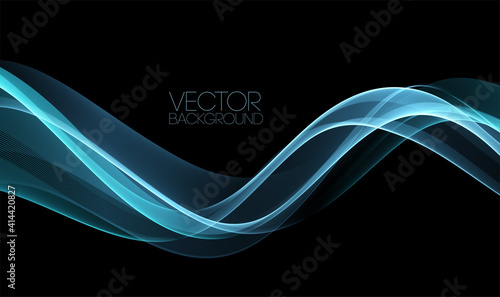 Vector Abstract shiny color blue wave design element on dark background. Science design