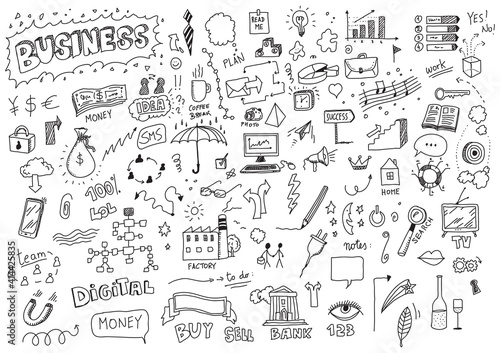 Hand drawn business doodles set
