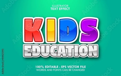 Kids Education, cartoon style editable text effect Premium Vector