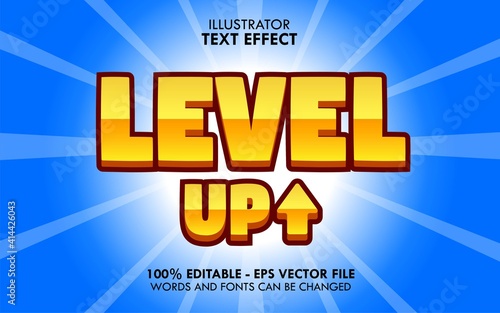 Level Up, cartoon game ui style editable text effect Premium Vector