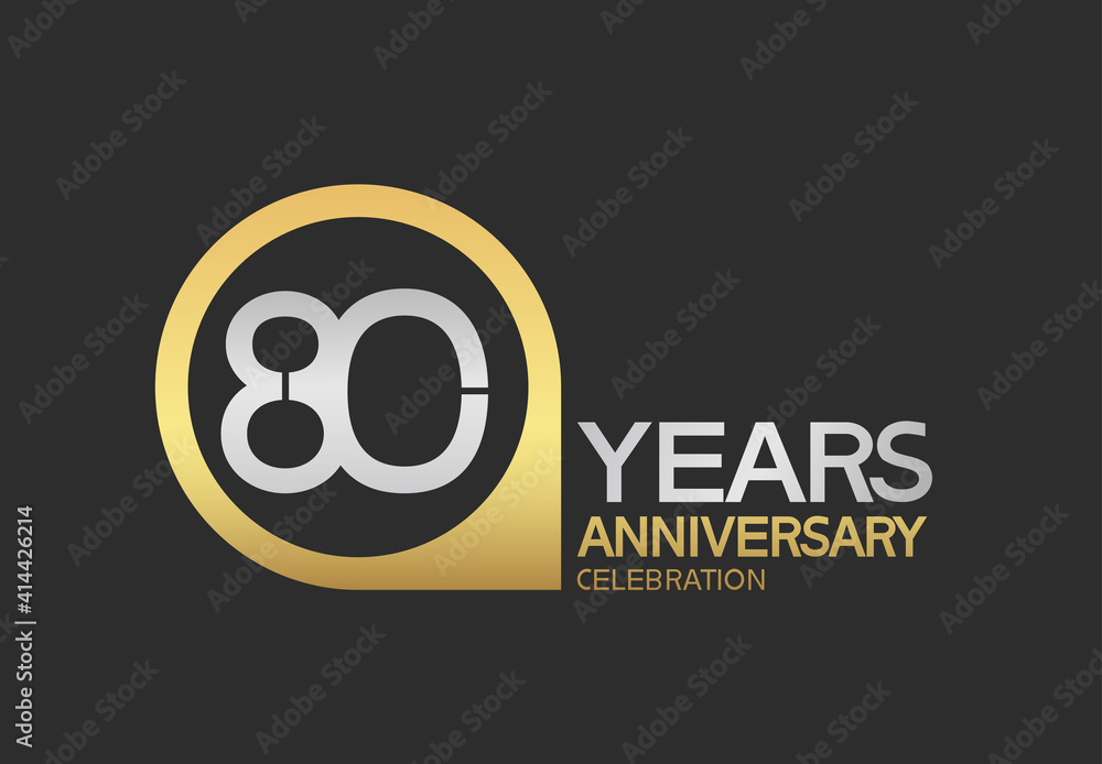 80 years anniversary celebration simple design with golden circle and silver color combination can be use for greeting card, invitation and special celebration event