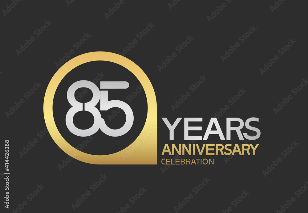 85 years anniversary celebration simple design with golden circle and silver color combination can be use for greeting card, invitation and special celebration event
