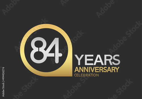 84 years anniversary celebration simple design with golden circle and silver color combination can be use for greeting card, invitation and special celebration event