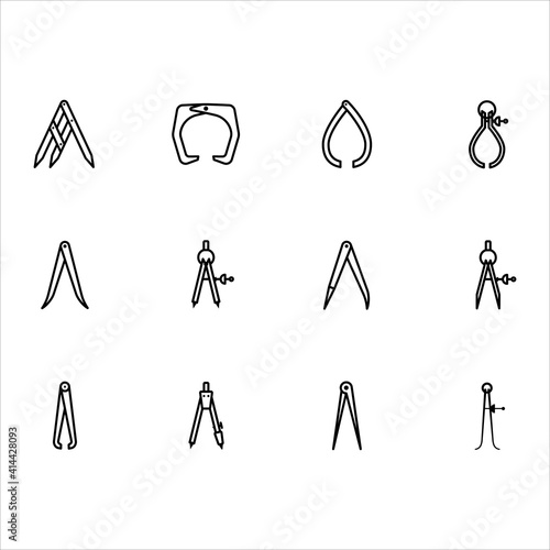 Caliper, measurement, accuracy. A set of vector icons in a simple style, isolated on a white background
