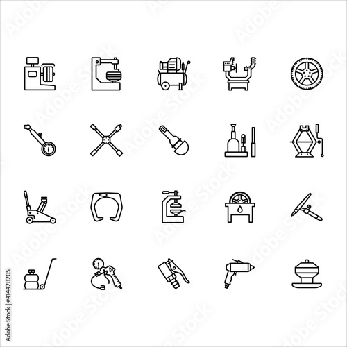 Repair wheel tire. A set of vector icons in a simple style, isolated on a white background.