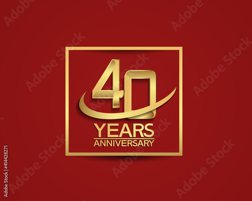 40 years anniversary with square and swoosh golden color isolated on red background can be use for special celebration moment