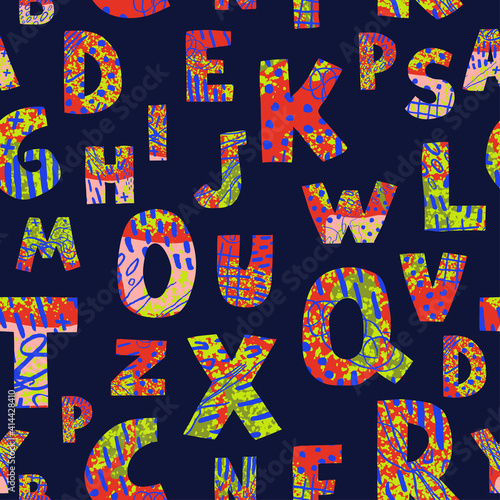 Seamless background with colorful letters on dark