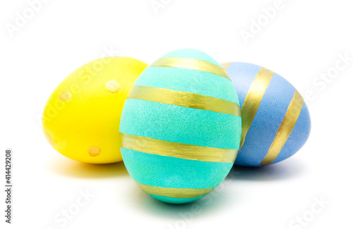 Colorful handmade painted easter eggs isolated on a white background