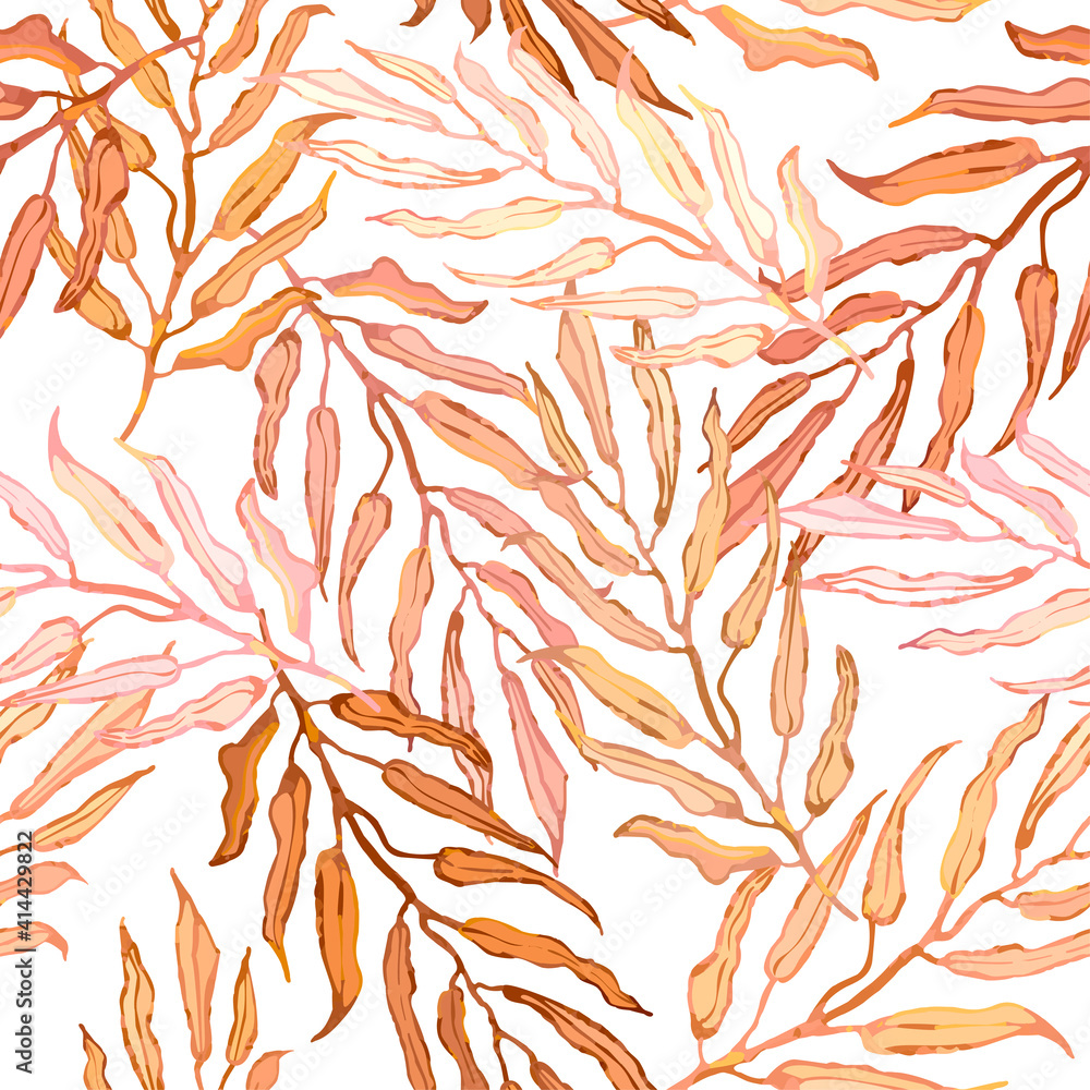 Seamless background with colorful illustration of tropical palm leaves Seamless background with colorful illustration of tropical palm leaves
