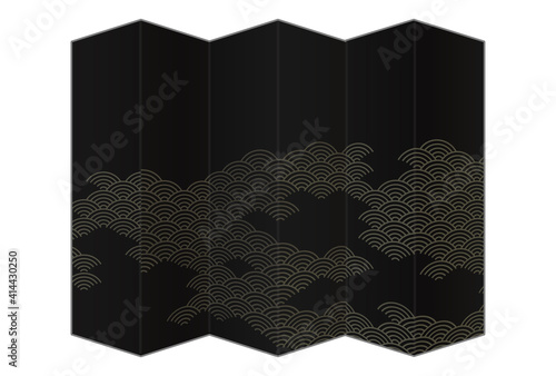 青海波の模様入り黒い屏風