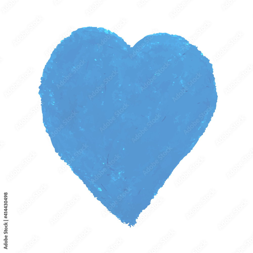 Vector colorful illustration of heart shape drawn with blue colored chalk pastel. Elements for design greeting card, poster, banner, Social Media post, invitation, sale, brochure, other graphic design