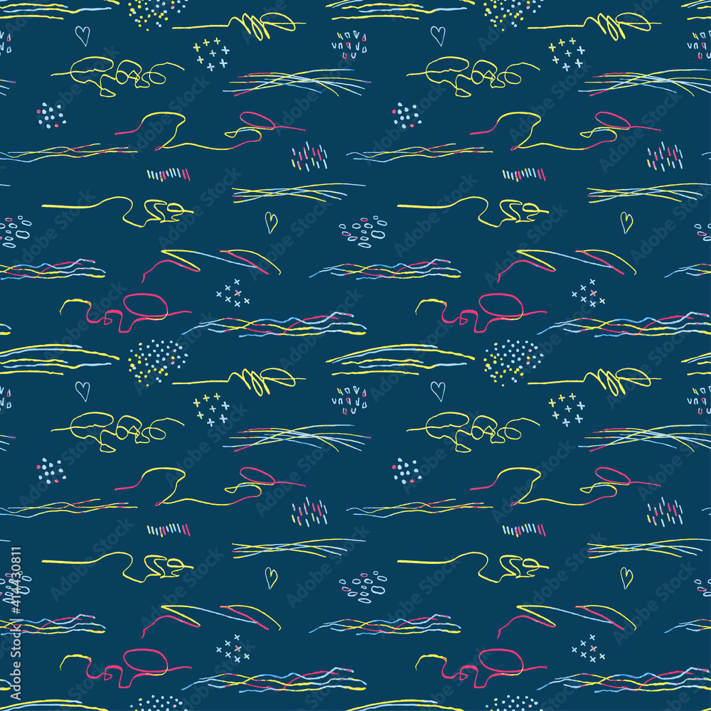 Vector modern seamless background with colorful hand drawn abstract ...