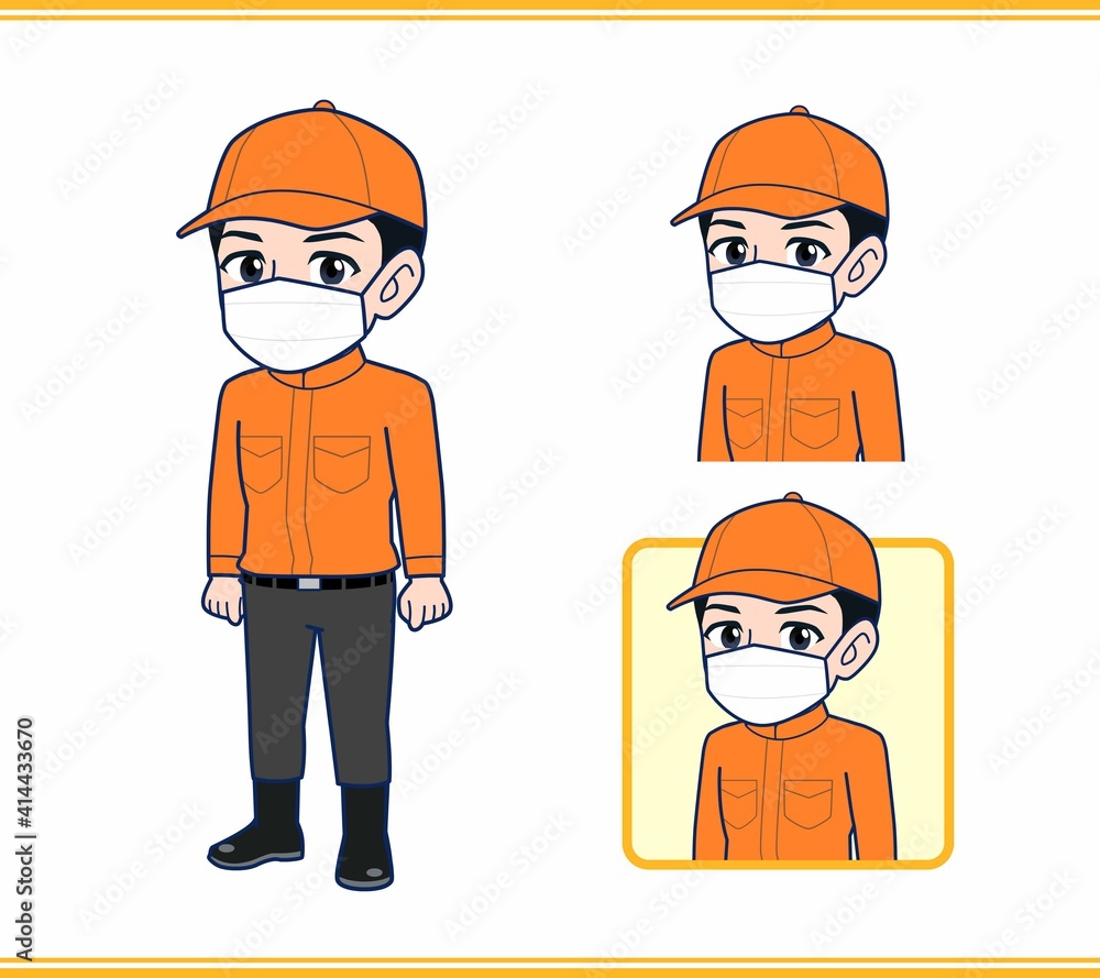 Young man in orange work clothes Young man in orange work clothes