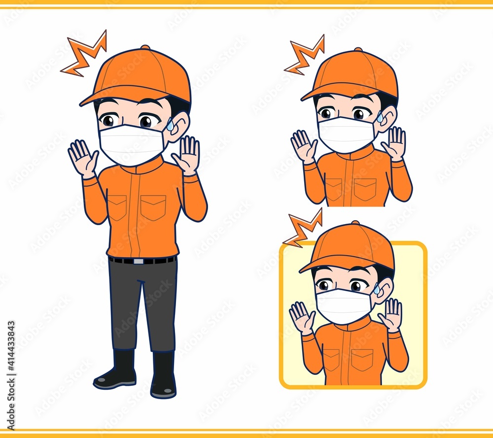 Young man in orange work clothes Young man in orange work clothes