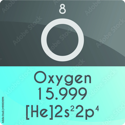 O Oxygen Non reactive metal Chemical Element Periodic Table. Square vector illustration, colorful clean style Icon with molar mass, electron config. and atomic number for Lab, science or chemistry