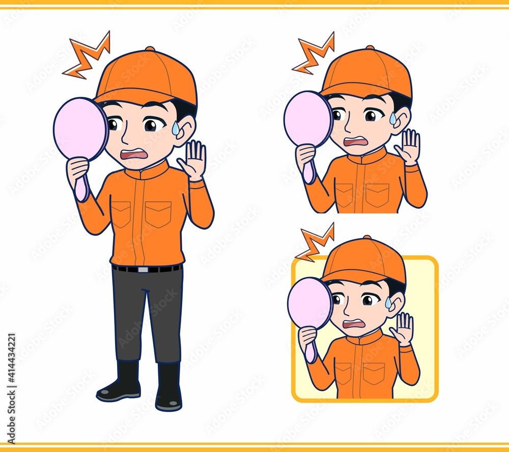 Young man in orange work clothes Young man in orange work clothes