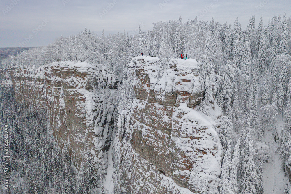 Aerial view of the majestic cliff above the forest.