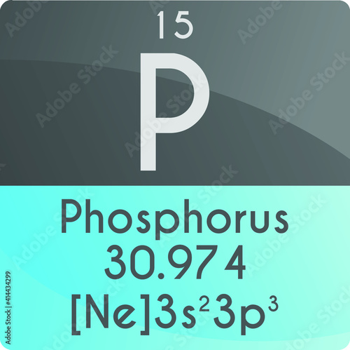 P Phosphorus Non reactive metal Chemical Element Periodic Table. Square vector illustration, colorful clean style Icon with molar mass, electron config. and atomic number for Lab, science or chemistry