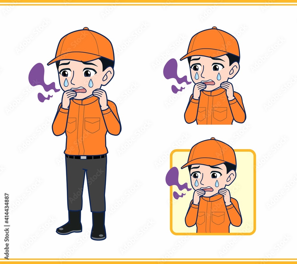 Young man in orange work clothes Young man in orange work clothes