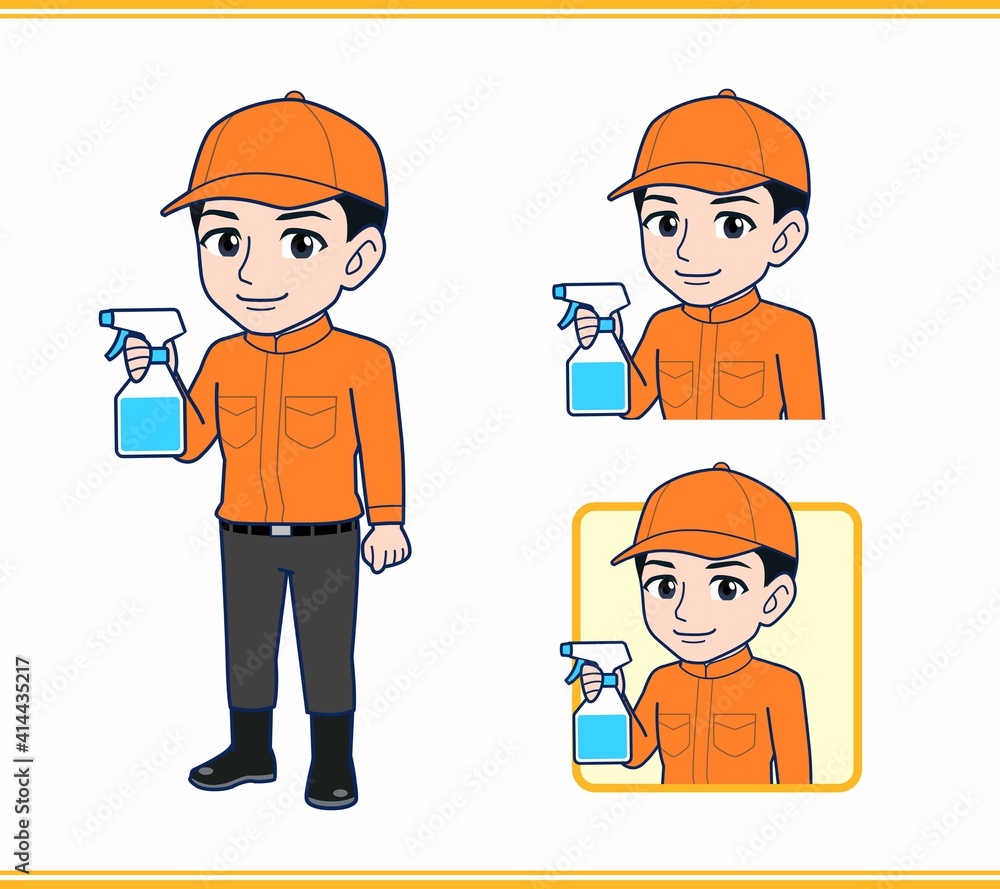 Young man in orange work clothes Young man in orange work clothes